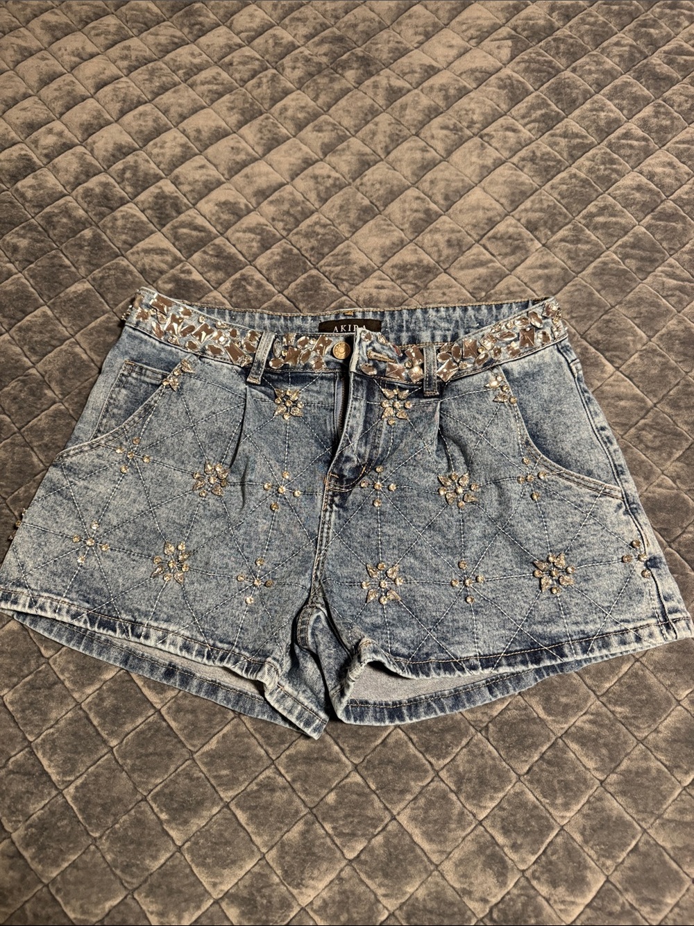 AKIRA Jeweled Denim Shorts